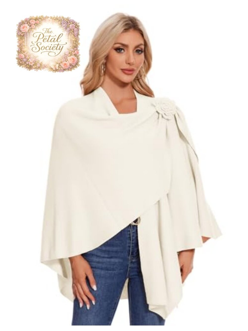 Women's Cross Front Floral Shawl Wrap Poncho Fall Winter